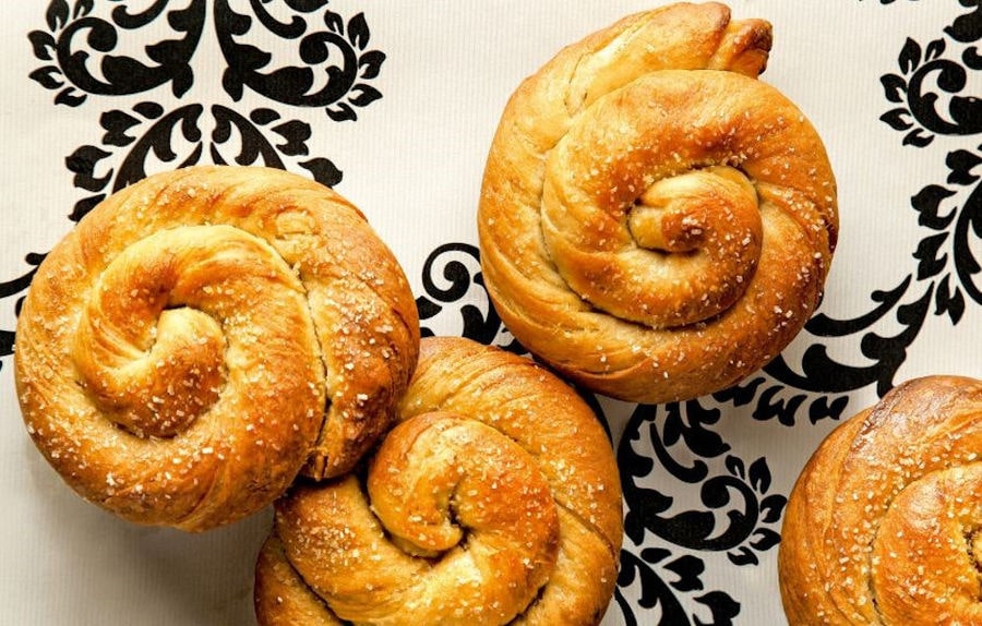 close-up of 'kuluraki' Greek Easter cookies on the top of each other at 'M. Kosmidis'